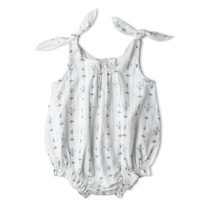 Organic Tie Shoulder Bubble Romper - Blue Vines