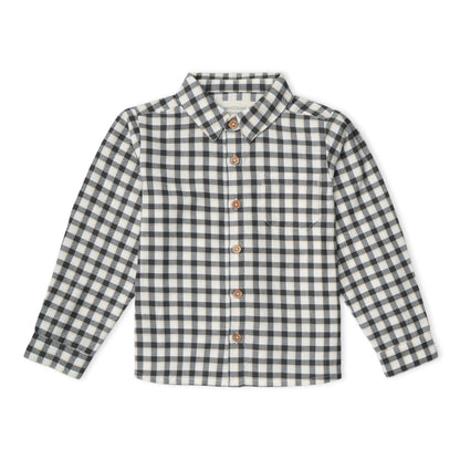 Organic Collared Long Sleeve Shirt - Charcoal Plaid