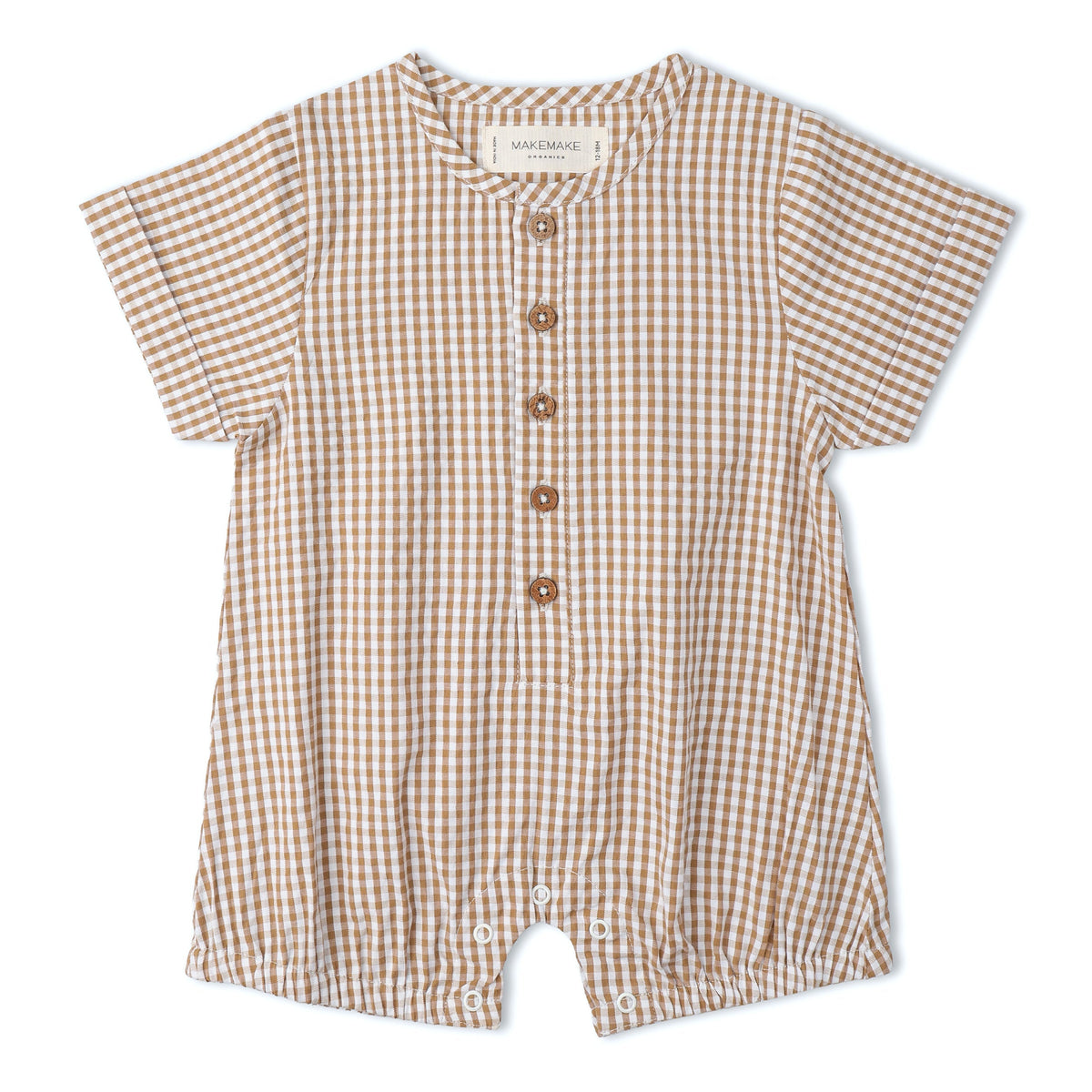 Organic Short Bubble Romper - Caramel Check