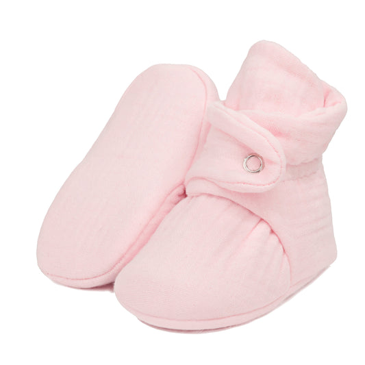 Muslin Stay On Baby Booties Pink