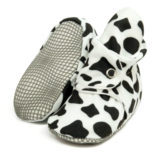 Organic Cotton Baby Booties, Non-Slip Sole, Cotton Newborn Booties Home Nursery Shoes, Cow Pattern