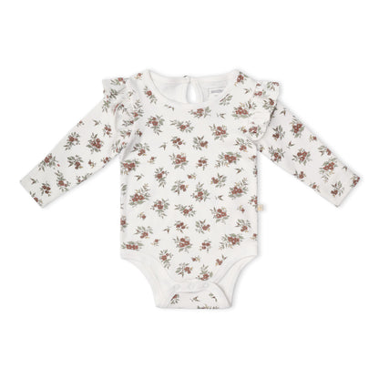 Organic Ruffle Bodysuit & Pants Set - Winter Berry