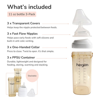 Hegen PPSU Anti-Colic Baby Bottle - 6 Months Plus - 330ml/11oz - Blue - 3-Pack