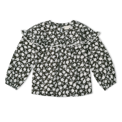 Organic Ruffle Cotton Blouse - Twilight Meadow