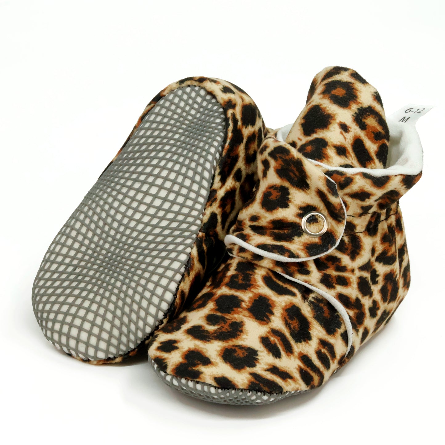 Organic Cotton Baby Booties, Non-Slip Sole, Cotton Newborn Booties Home Nursery Shoes, Leopard