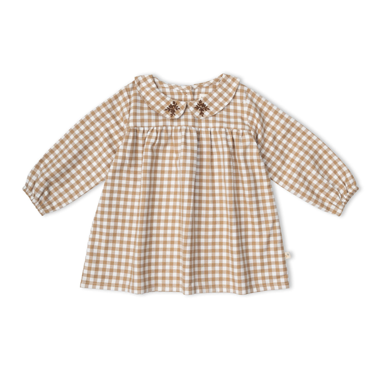 Organic Peter Pan Collar Dress - Oat Gingham