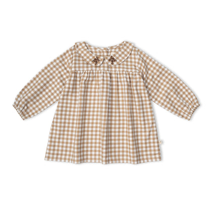 Organic Peter Pan Collar Dress - Oat Gingham