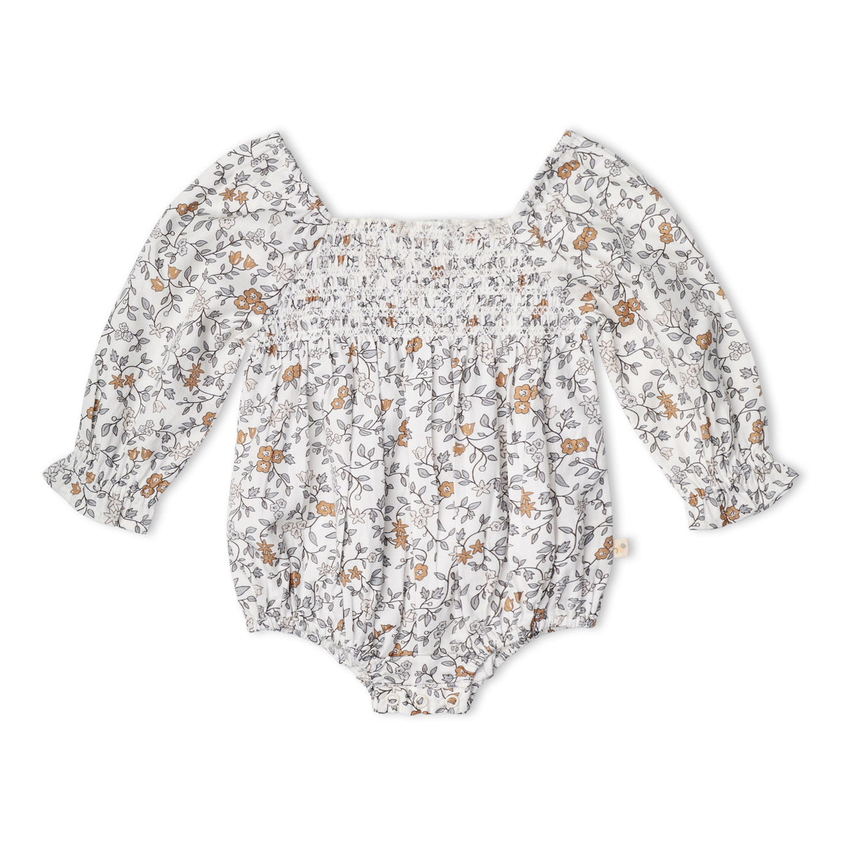 Organic Smocked Long Sleeve Romper - Ivy