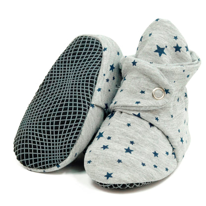 Organic Cotton Baby Booties, Non-Slip Sole, Cotton Newborn Booties Home Nursery Shoes, Star Gray