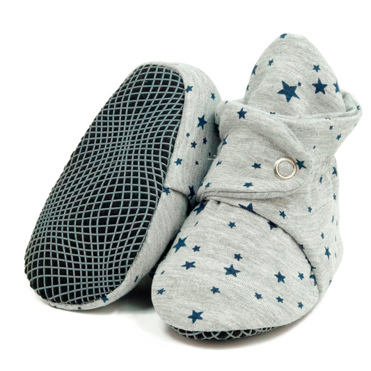 Organic Cotton Baby Booties, Non-Slip Sole, Cotton Newborn Booties Home Nursery Shoes, Star Gray