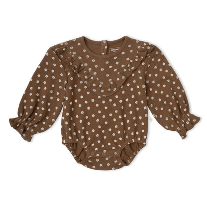 Organic Ruffle Bubble Romper - Chestnut Bloom