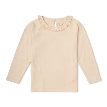 Organic Ruffle Neck Top - Oat