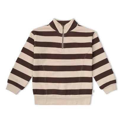 Organic Fleece Half Zip Sweatshirt - Mocha Stripe