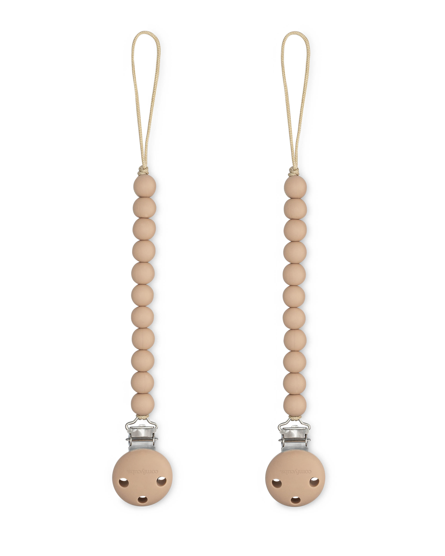 Pacifier Clips in Beige, 2 Pack