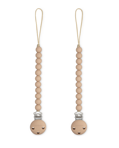 Pacifier Clips in Beige, 2 Pack