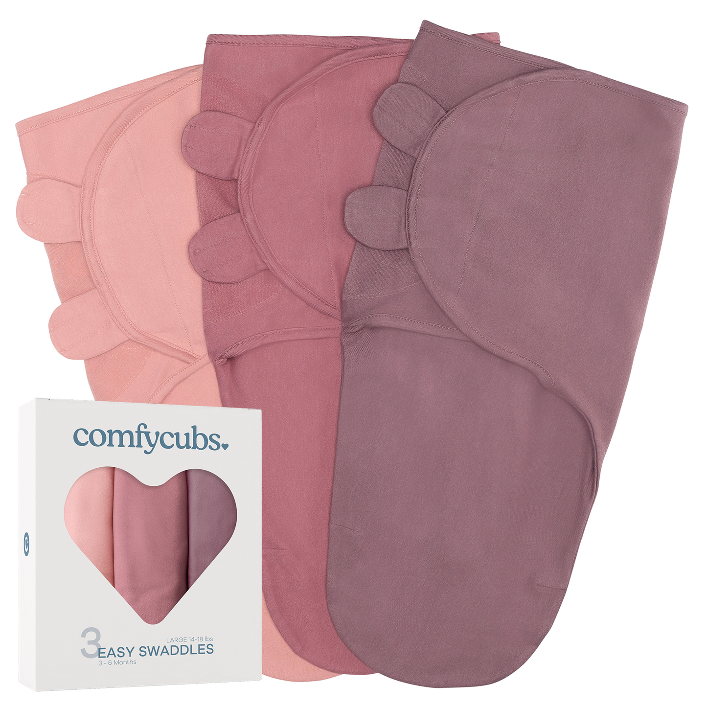 Easy Swaddle Blankets in Blush, Mauve, Mulberry, Pack of 3