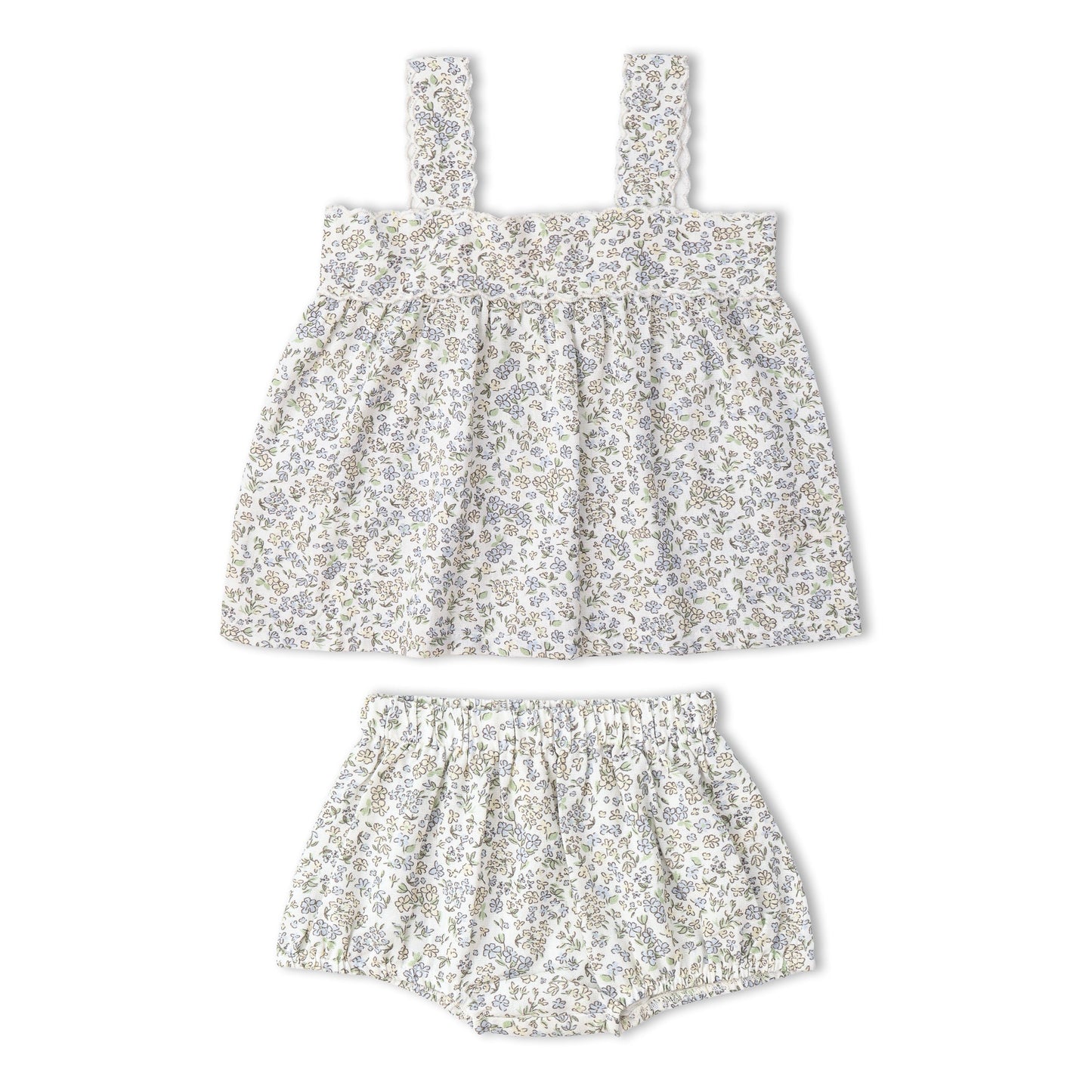 Organic Scalloped Top & Bloomers Set - Tulle Floral