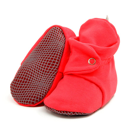 Organic Cotton Baby Booties, Non-Slip Sole, Cotton Newborn Booties Home Nursery Shoes, Vermilon