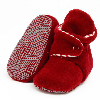 Anti-Slip Sole, Fleece Baby Booties, Newborn Home Booties, Sweat Proof Organic Cotton Lining, Burgundy