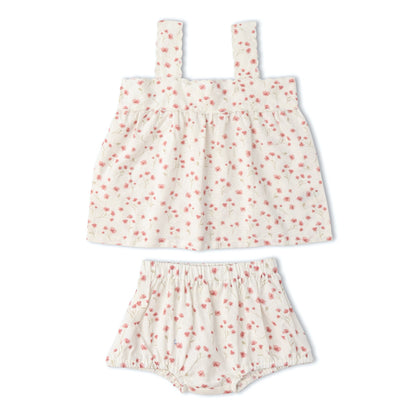 Organic Scalloped Top & Bloomers Set - Pink  Bloom