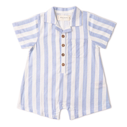 Organic Collared Romper - Blue Stripes