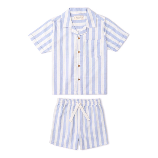 Organic Shirt & Shorts Set - Blue Stripes