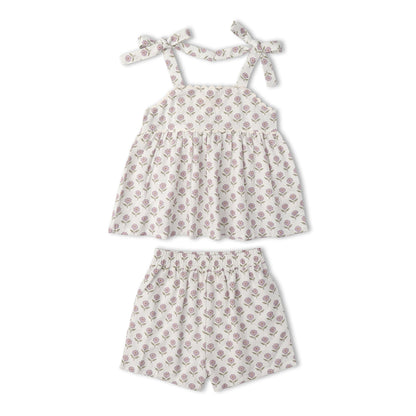 Organic Tie Up Top & Shorts Set - Lavender