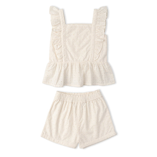 Organic Eyelet Flutter Top And Shorts Set - Ivory Eyelet