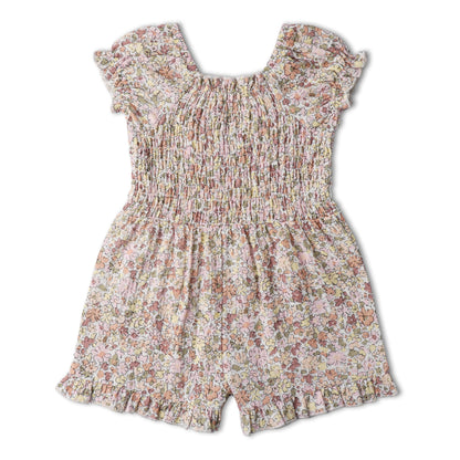 Organic Smocked Jumpsuit - Pastel Bloom