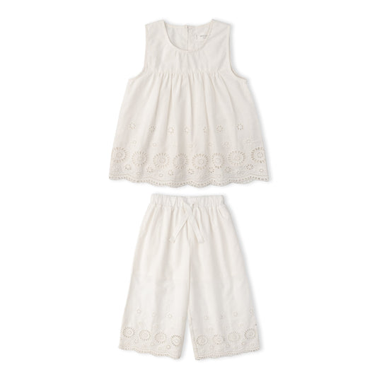 Organic Eyelet Top And Pant Set - Ivory Eyelet