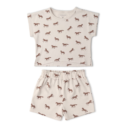 Organic Drop Shoulder Tee & Shorts Set - Horses