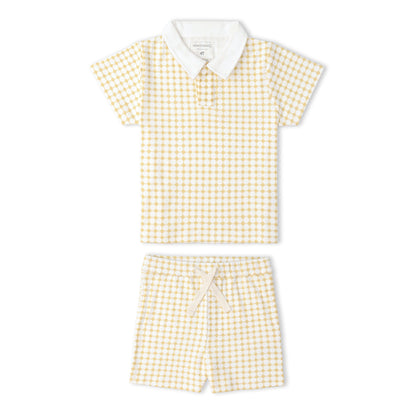Organic Collar Tee & Shorts Set - Dotty Gingham