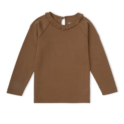 Organic Ruffle Neck Top - Brown