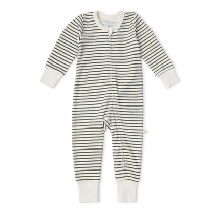 Organic 2-Way Zip Romper - Olive Stripes