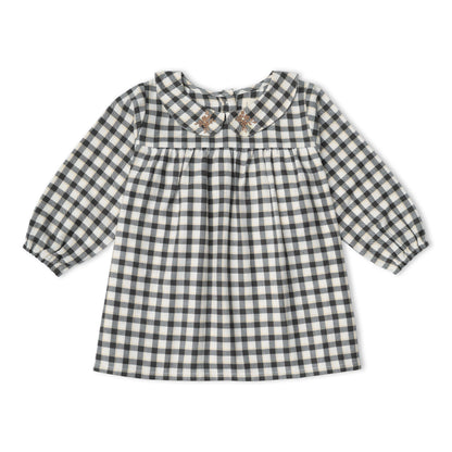 Organic Peter Pan Collar Dress - Charcoal Plaid