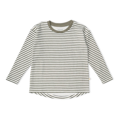 Organic Tee & Foldover Pants Set - Olive Stripes