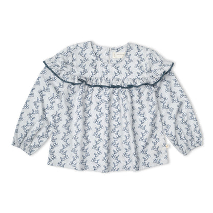 Organic Ruffle Cotton Blouse - Bluebell Vine