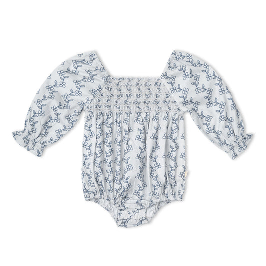 Organic Smocked Long Sleeve Romper - Bluebell Vine