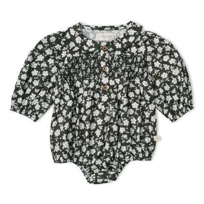 Organic Smocked Long Sleeve Bubble Romper - Twilight Meadow