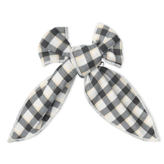 Organic Bow Clip - Charcoal Plaid