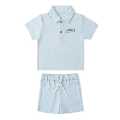 Organic Polo Shirt & Shorts Set - Light Blue