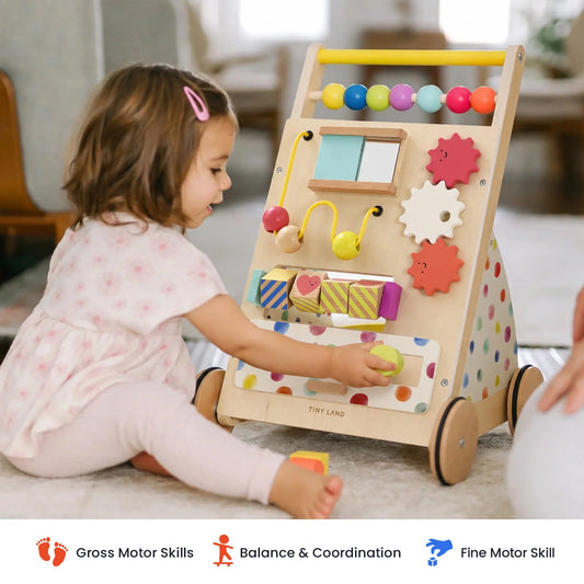 Tiny Land® Premium Natural Wooden Activity Walker