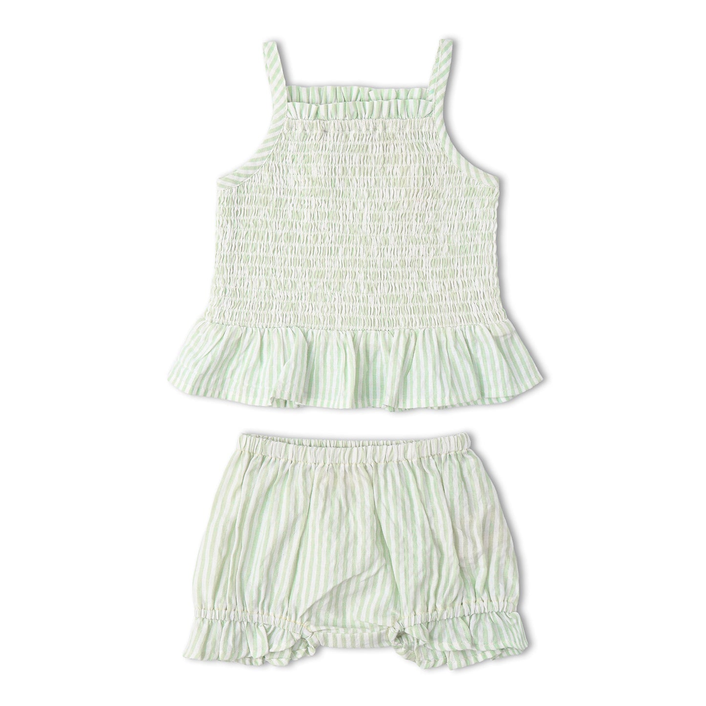 Organic Smocked Top And Bloomer Set - Basil Stripes