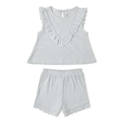 Organic Ruffle Top & Shorts Set - Fog