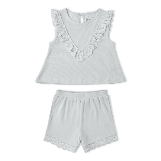Organic Ruffle Top & Shorts Set - Fog