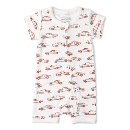 Organic Short Zip Romper - Cars