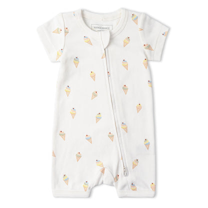 Organic Short Zip Romper - Ice Cream