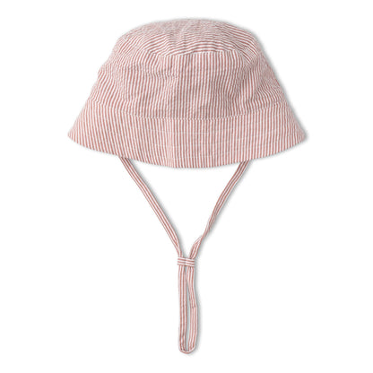 Organic Bucket Sun Hat - Coral Stripes