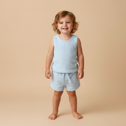 Organic Sleeveless Tee & Shorts Set - Light Blue