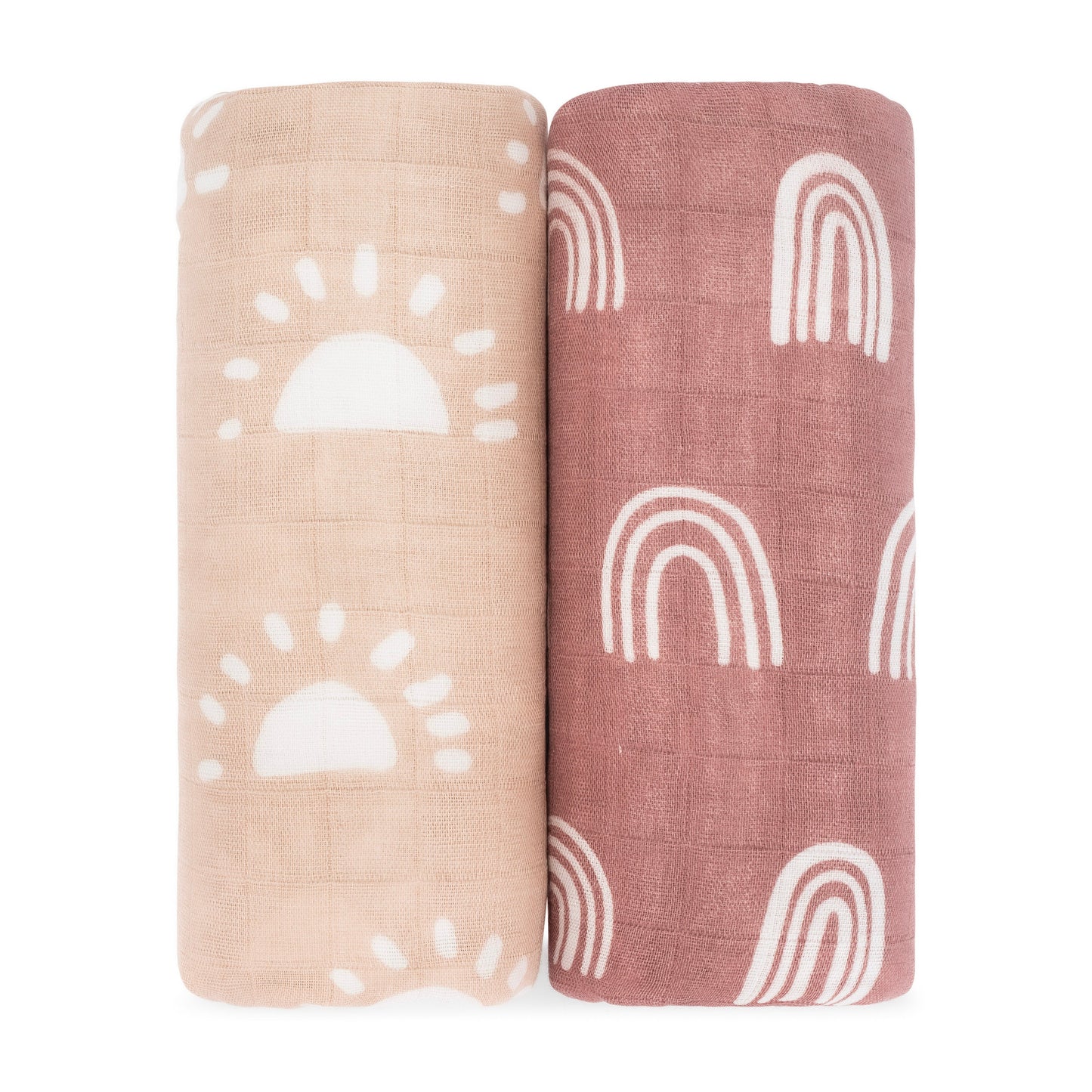 Muslin Swaddle Blanket, 47” x 47” in Sun & Rainbow, 2 Pack